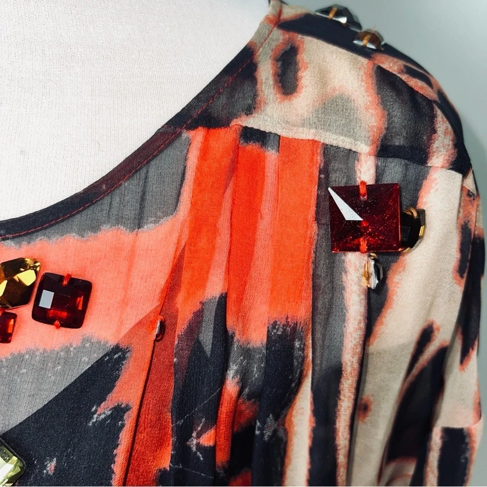 Diane Von Furstenberg Red &  Black Silk Abstract Print Dress - Jewels - Size 10